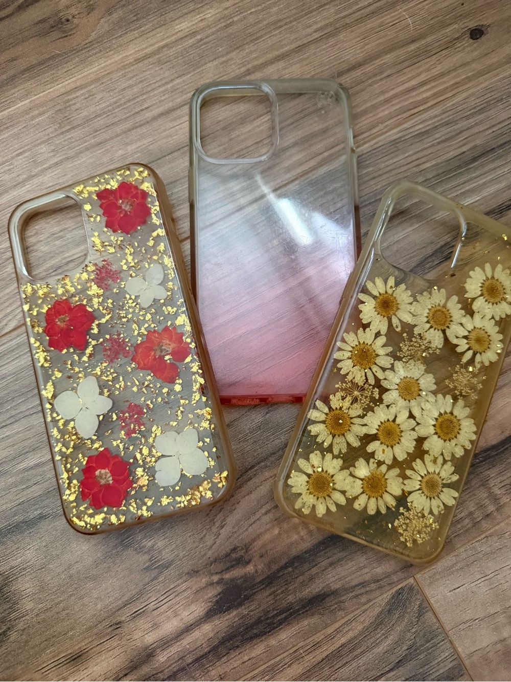Lot of Floral Clear iPhone Case with Gold Accents - Pink & Yellow Options